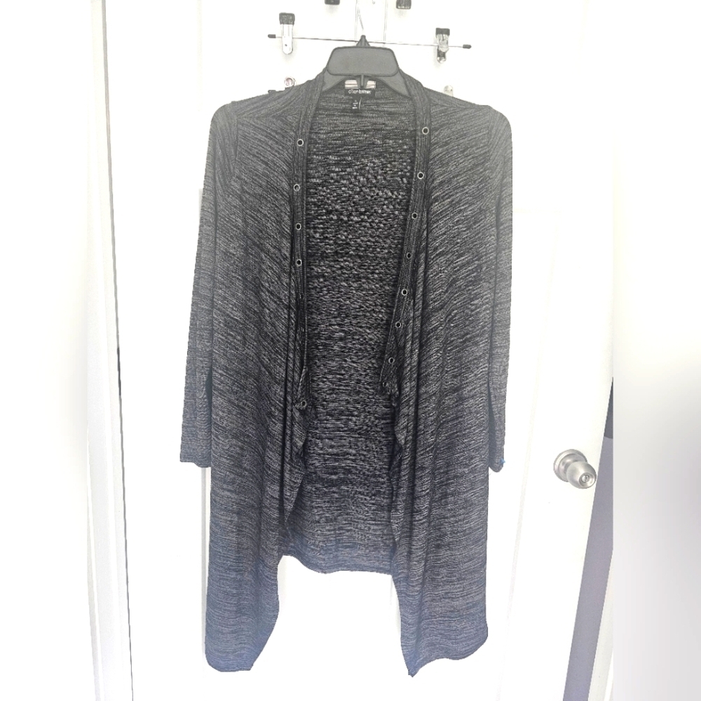 Allison Brittney Heathered Black Open Front Grommet Cardigan Sz S